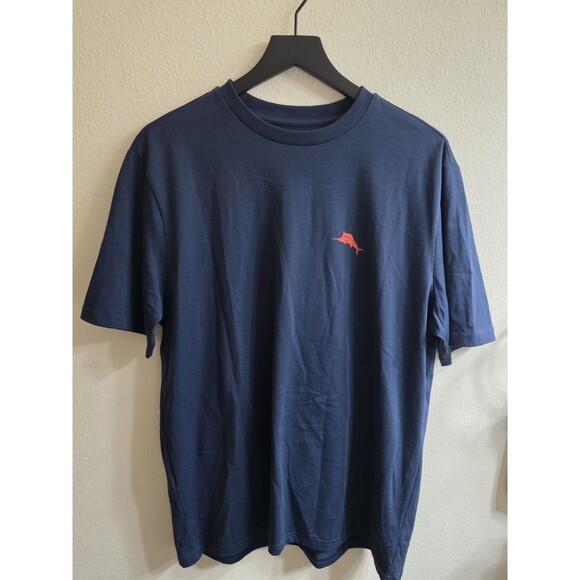 Tommy Bahama Men's Navy Heather Bench Warmer Graphic Crew-Neck Pocket T-Shirt - Picture 1 of 7